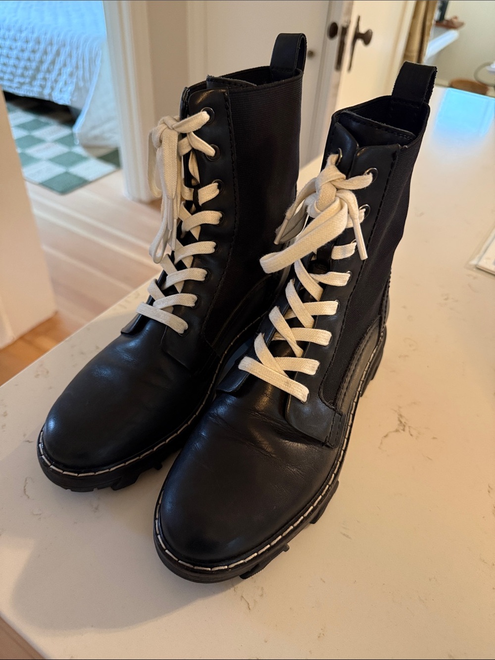 rag & bone Black Combat Boots with White Laces